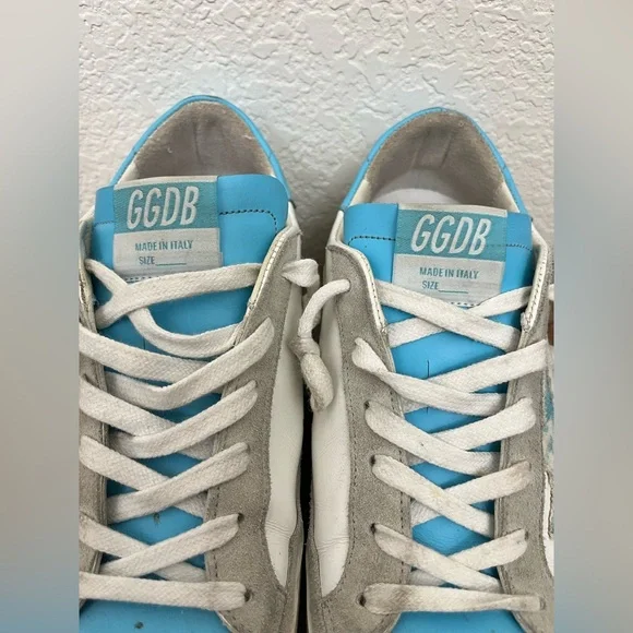 Blue, White & Gray Super-Star Golden Goose Sneakers - Picture 3 of 10